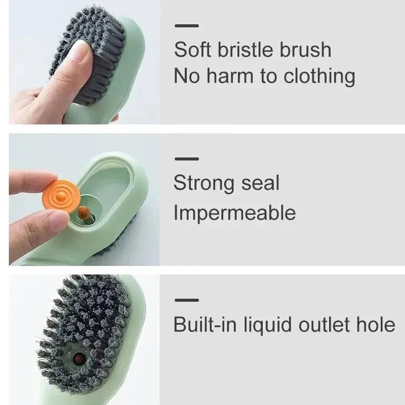 Multifunctional Long-Handle Shoe & Clothes Cleaning Brush – Soft Bristles with Built-in Liquid Dispenser