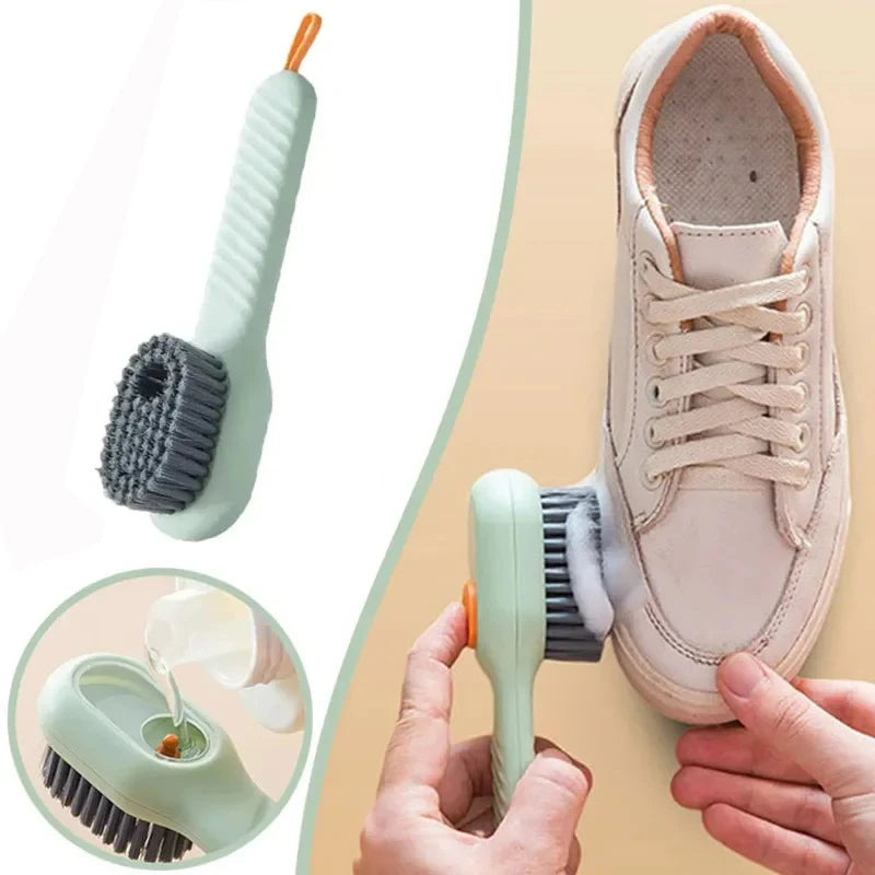 Multifunctional Long-Handle Shoe & Clothes Cleaning Brush – Soft Bristles with Built-in Liquid Dispenser