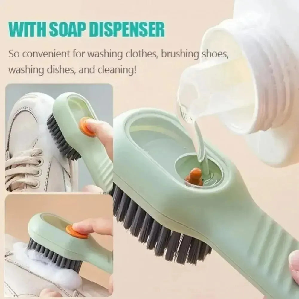 Multifunctional Long-Handle Shoe & Clothes Cleaning Brush – Soft Bristles with Built-in Liquid Dispenser